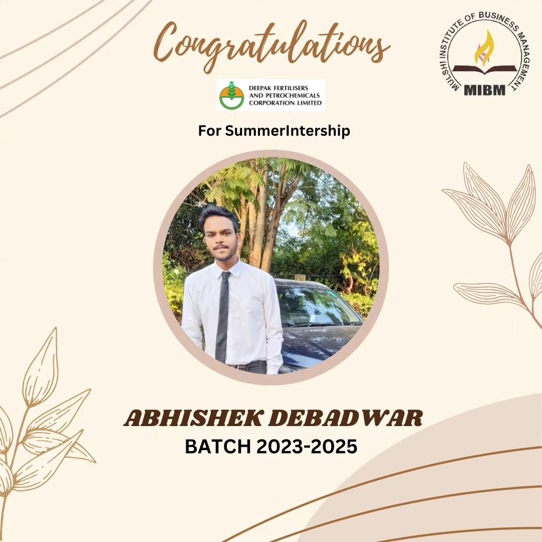 Congratulations to Abhishek Debadwar on getting summer internship in Deepak Fertilisers