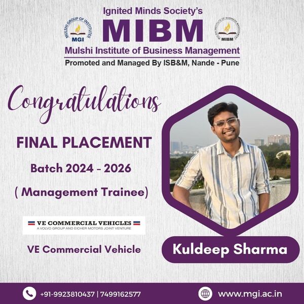 Congratulations to Kuldeep Sharma on getting placed in VE Commercial Vehcile
