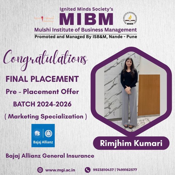 Congratulations to Rimjhim Kumari on getting placed in Bajaj Allianz General Insurance
