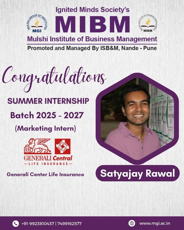 Congratulations to Satyajay Rawal on getting summer internship in Generali Center Life Insurance