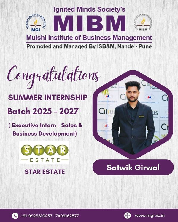 Congratulations to Satwik Girwal on getting summer internship in Star Estate